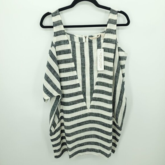 NWT Soft Surroundings Striped Linen-Blend Cold Shoulder Sunset Tunic Top M - Picture 2 of 16